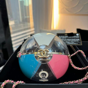 Rare Chanel 2019 Runway White Blue Pink Clear Round Beach Ball Evening Shoulder Bag very good condition full set with original box