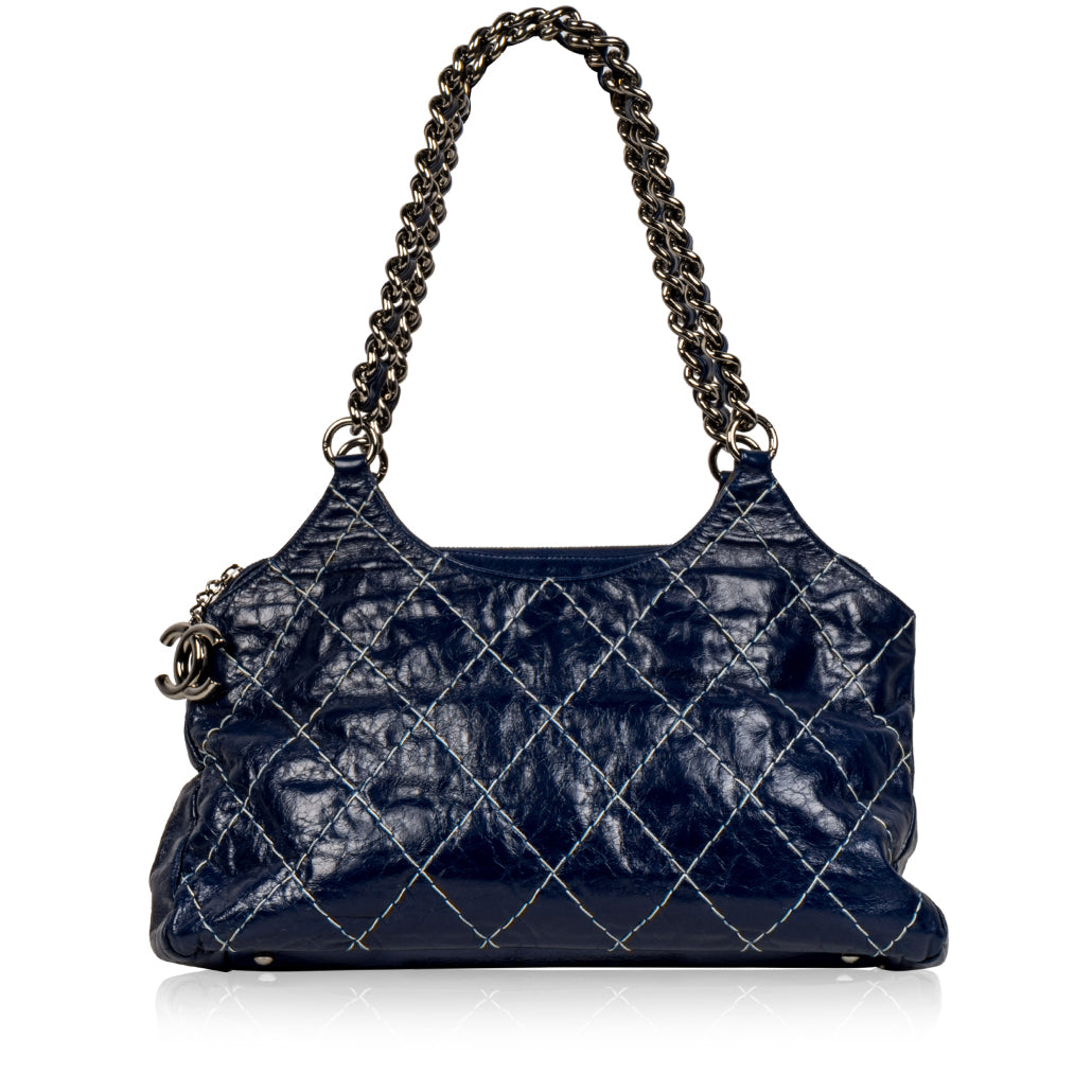 Chanel Blue Patent White Stitch Tote - Image 17