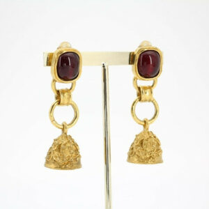 Chanel Vintage 94A Grapevine Gold-plated Red Bell Clip-on Earrings
